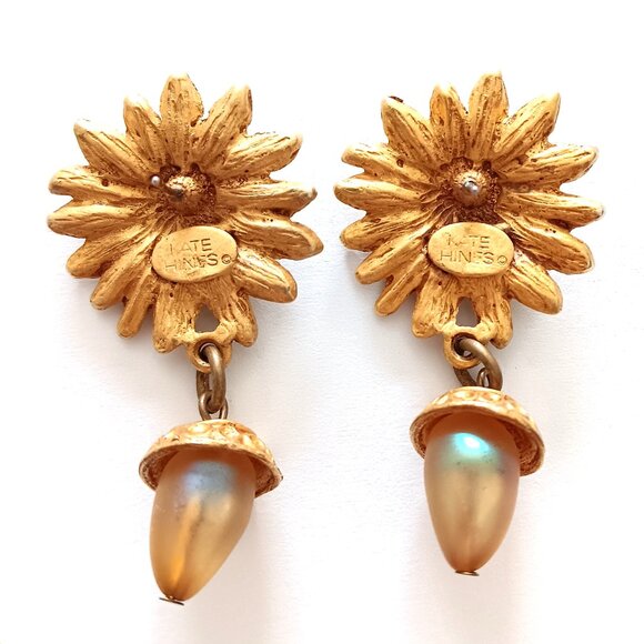 COPY - Vintage Kate Hines Gold Tone Sunflower With Iridescent Stone Pierced Ear… - Picture 2 of 2